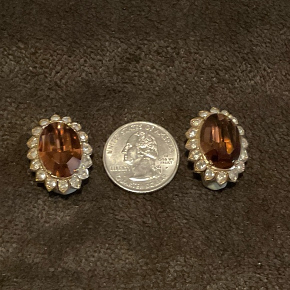Ciner Vintage 80’s Smoked Topaz Pavé Gold Plated Earrings. - Picture 2 of 4